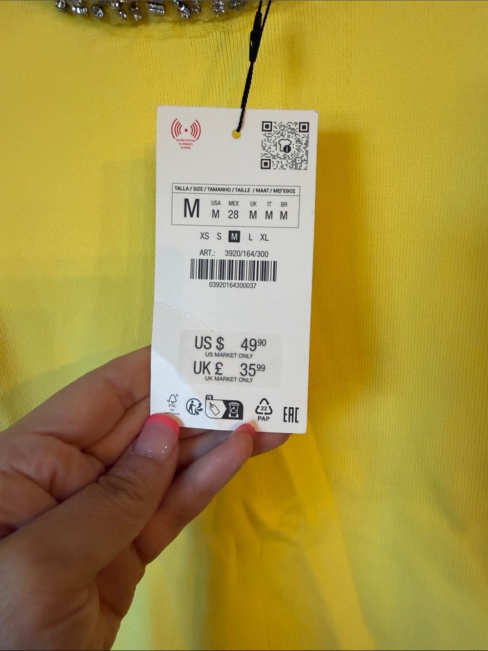 Zara Bright Yellow Jewel-Neck Cap Sleeve Top - Picture 4 of 5